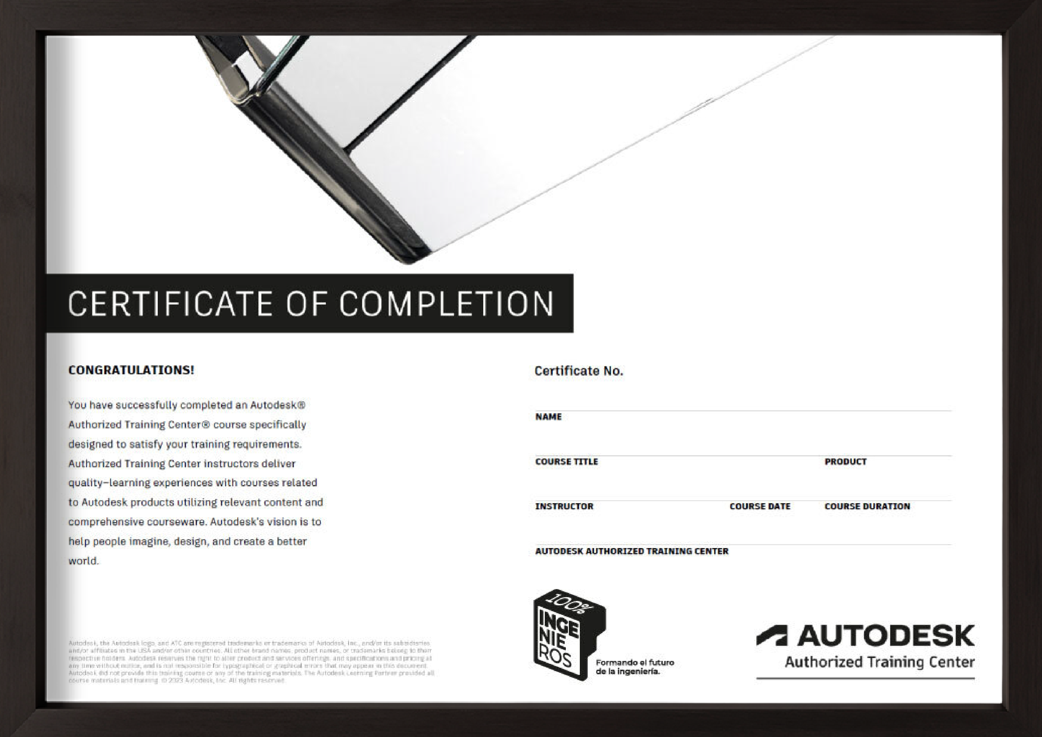 Certificate of Completion como Autodesk Authorized Training Center