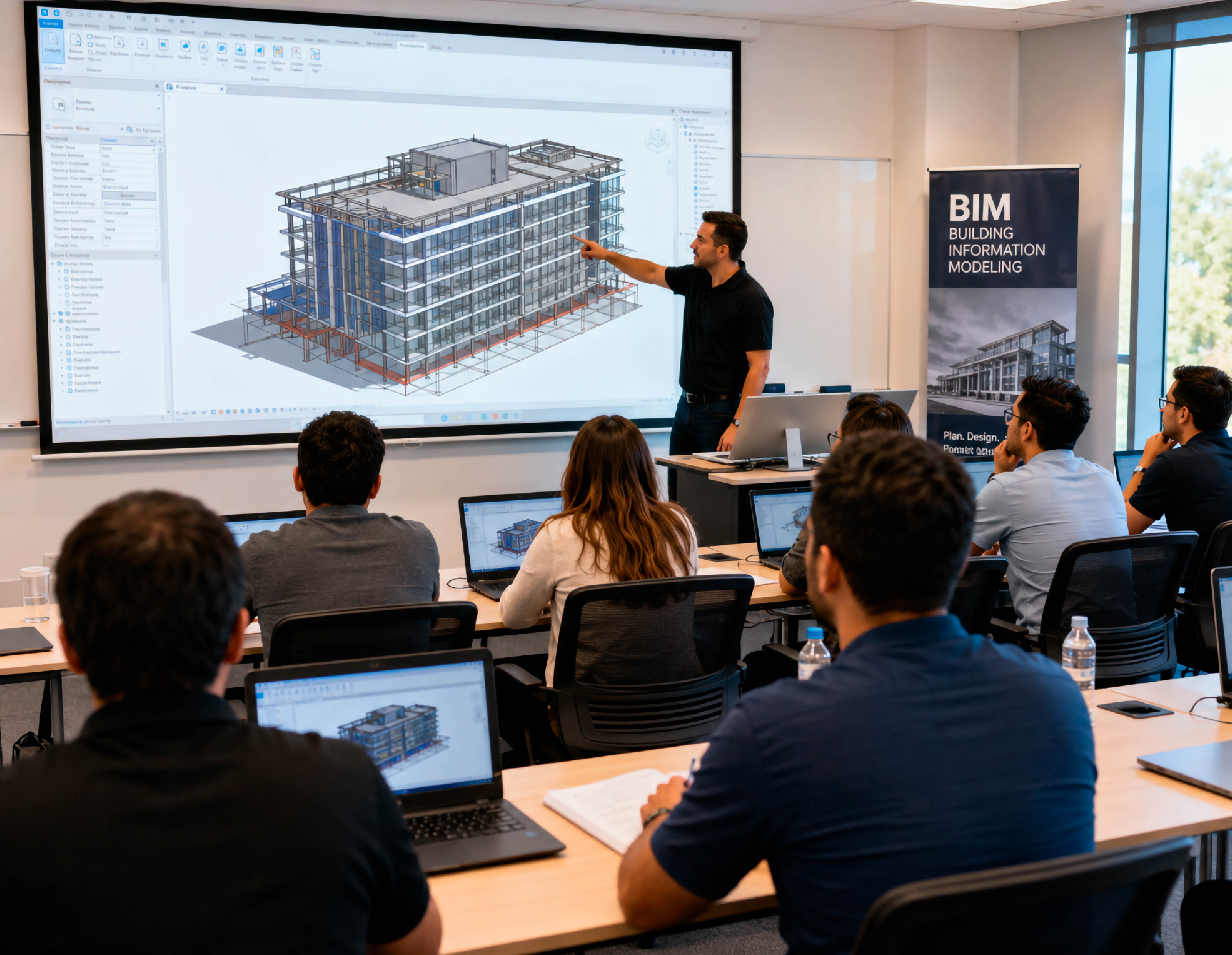 Edificación moderna modelada con BIM